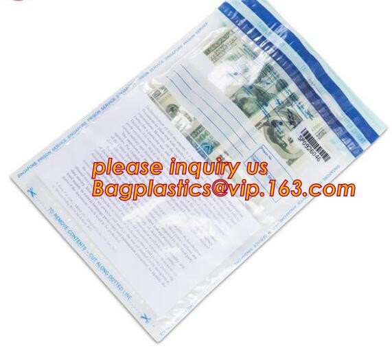 Security plastic bag with adhesive tape for cash, plastic money bag, Security Money Cash Bag For Airport/Bank and police