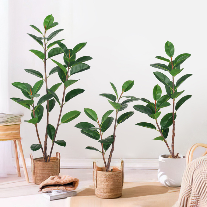 Artificial Potted Floor Plants Small Ficus Pandurata For Garden Decoration