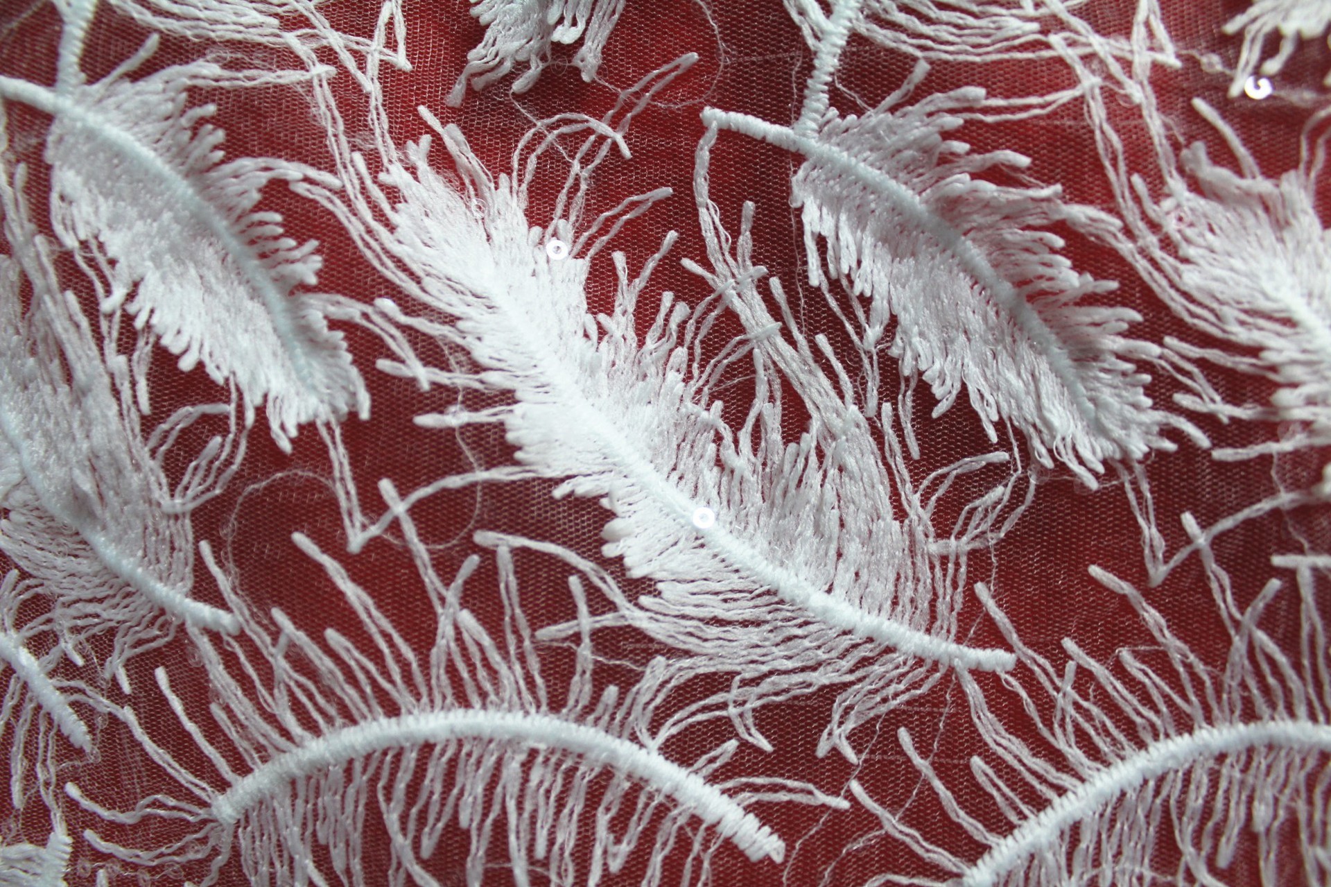 2017 Hot Sale Garment Accessories White Fether Embroidery Lace Fabric With Sequin