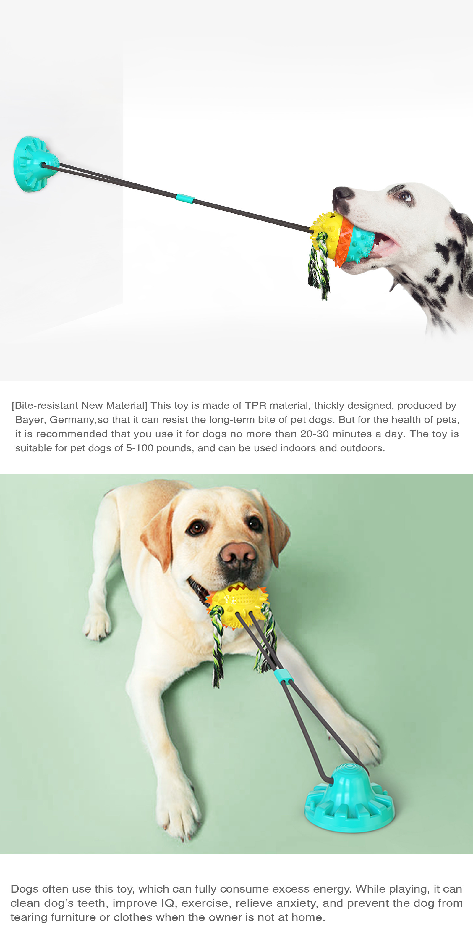 Food Dispensing Function Dog Interactive Pet Toys 40CM Stronger Suction OEM With Sound
