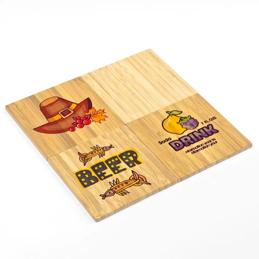 Sublimation Photo Printing Bamboo Coaster Set With Holder 10*10cm Thick 0.5cm