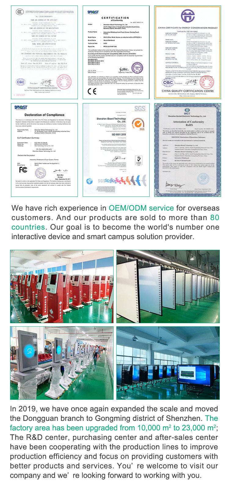 Intelligent Blackboard 75 86 98 Inch White Black Green Board Android Win Dual System Touch Panel Display For University