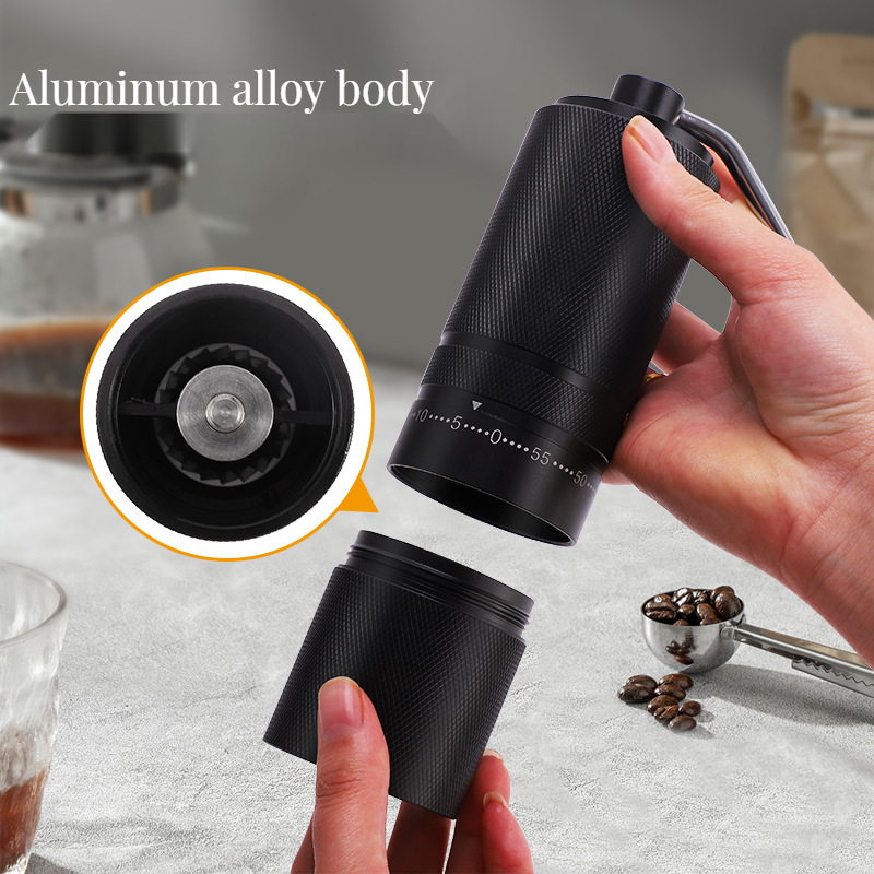 Acrylic Cafe Coffee Grinder with Modern Stainless Steel Design and Wood Handle