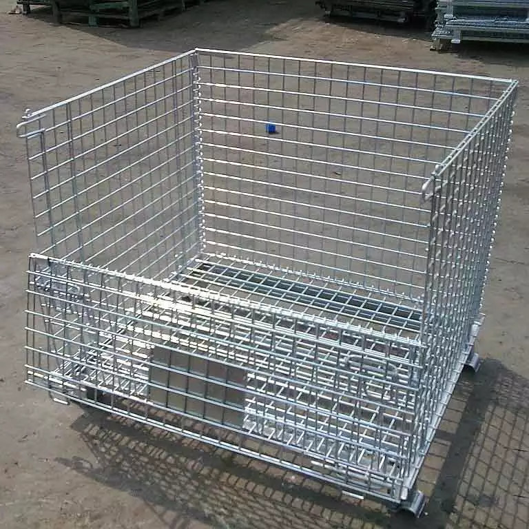Folding Warehouse Detachable Industrial Wire Mesh Containers Cargo Storage Cage