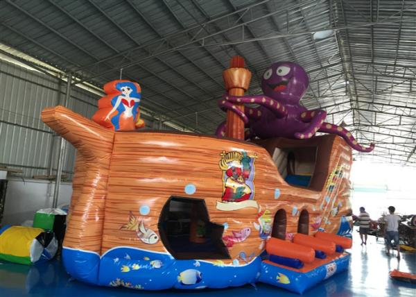 Quality Attractive Pirate Ship Slide Inflatable , Kindergarten Baby Games Blow Up Pirate Ship for sale