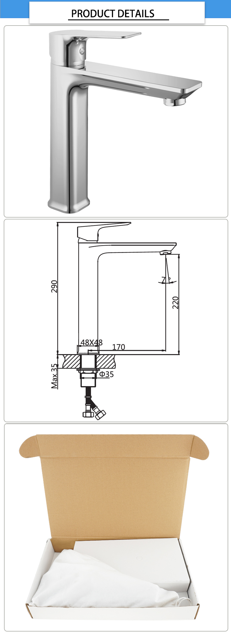 Single Handle Wanhai Cartridge 290mm Wash Basin Faucet