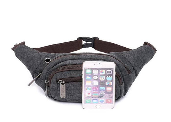 Black Sports Mens Waist Bags Barrel Shaped With Ears Line Hole