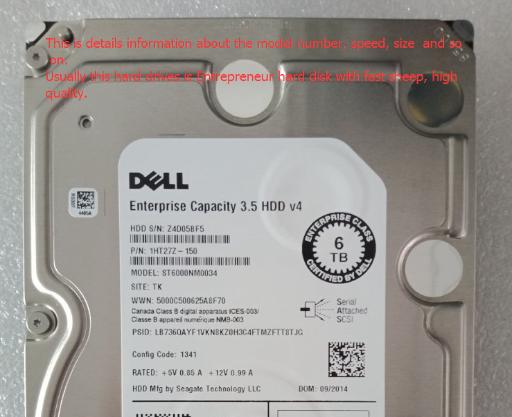6TB ST6000NM0034 SAS 7.2K 3.5'' Hard Drive 0PRNR6 0NWCCG for PowerEdge SAS 6Gb/s