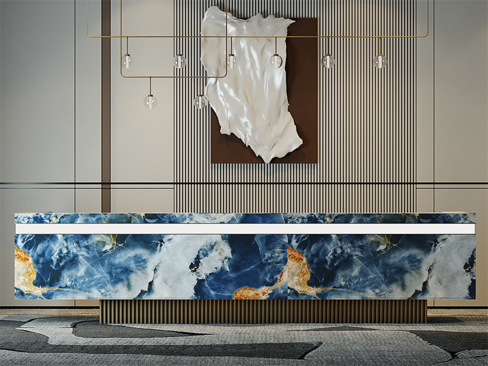 Emerald Blue 1420x2700mm Polished Glazed Sintered Stone Slabs And Indoor Floor Big Slab For Hotel And Living Room