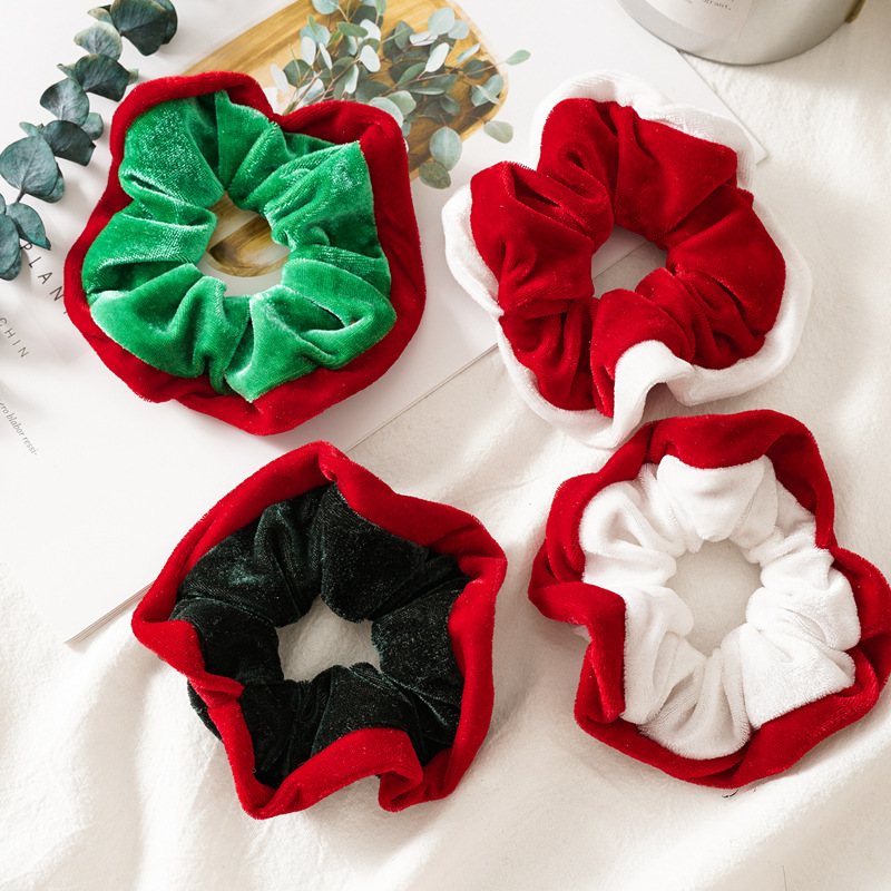 Girl Christmas Hair Accessories Band Ties Elastic Contrast Headband Velvet Scrunchies 10cm