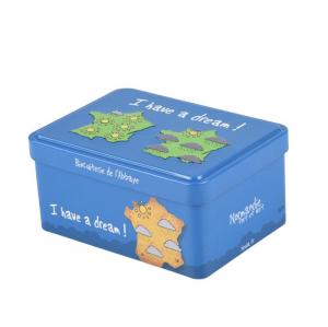 China Personalized Rectangular Empty Cookie Tins Can With Hinged Stackable And Embossing Lid on sale