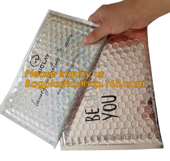 Holographic Factory Shiny gold Cosmetic bag Zipper Bubble Bag zip-lock Slider Padded Mailer metallic bubble zipper bagea