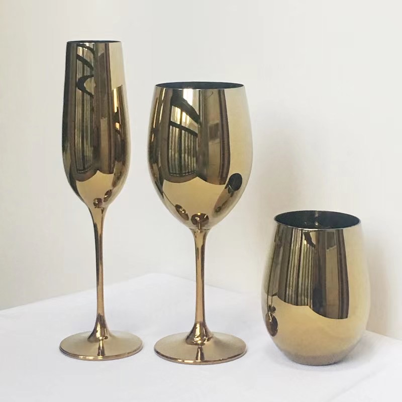 Gold Edge Clear Wine Champagne Water Glasses Party Personalised Wedding Glassware