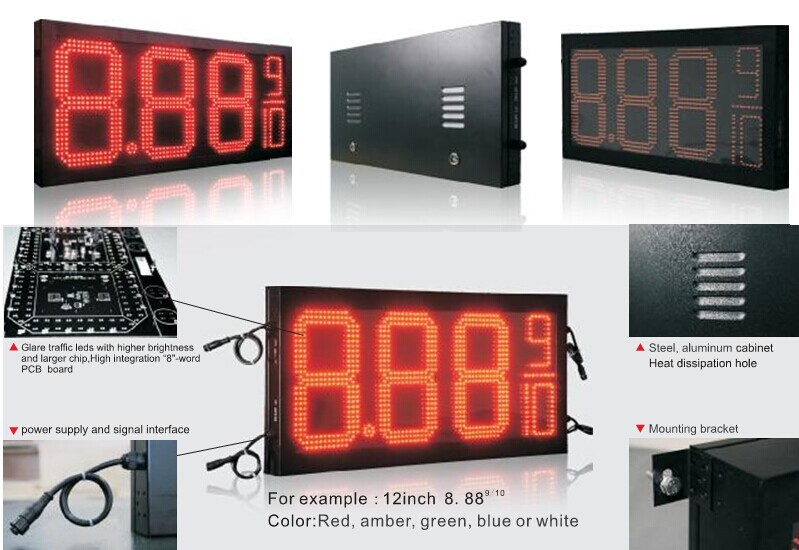Gas Price Display Signs Glare LED 16'' White 88.88 Petrol Changer Sign No Specification