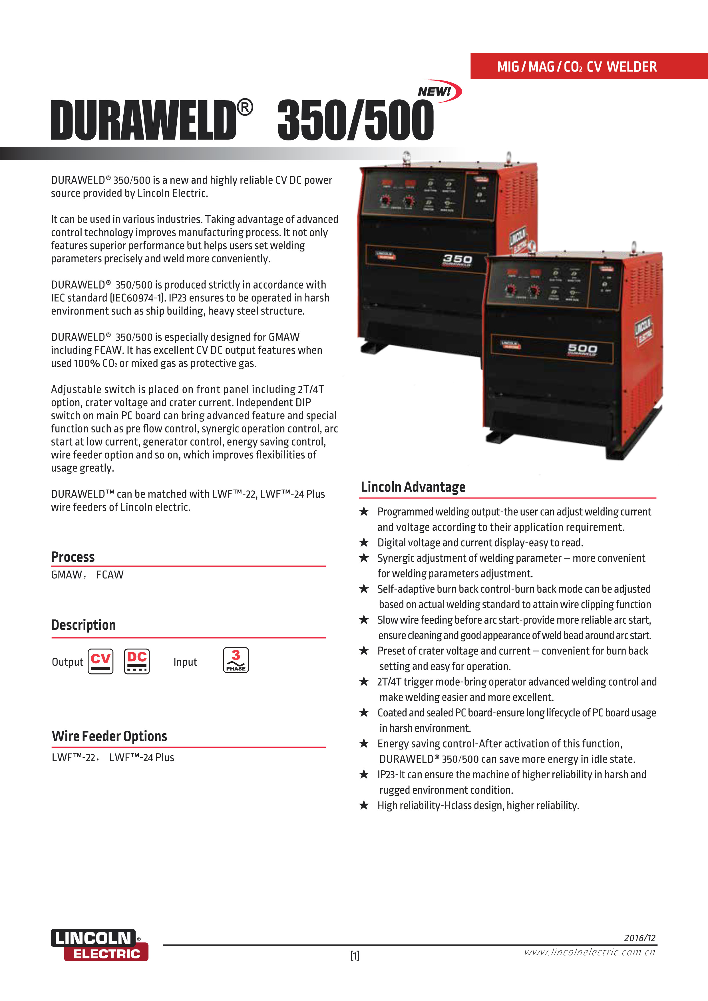 GMAW/FCAW welding machine; Heavy duty MIG/MAG Lincoln welding Machine; Rectifier TIG Welding Machine DURAWELD 350