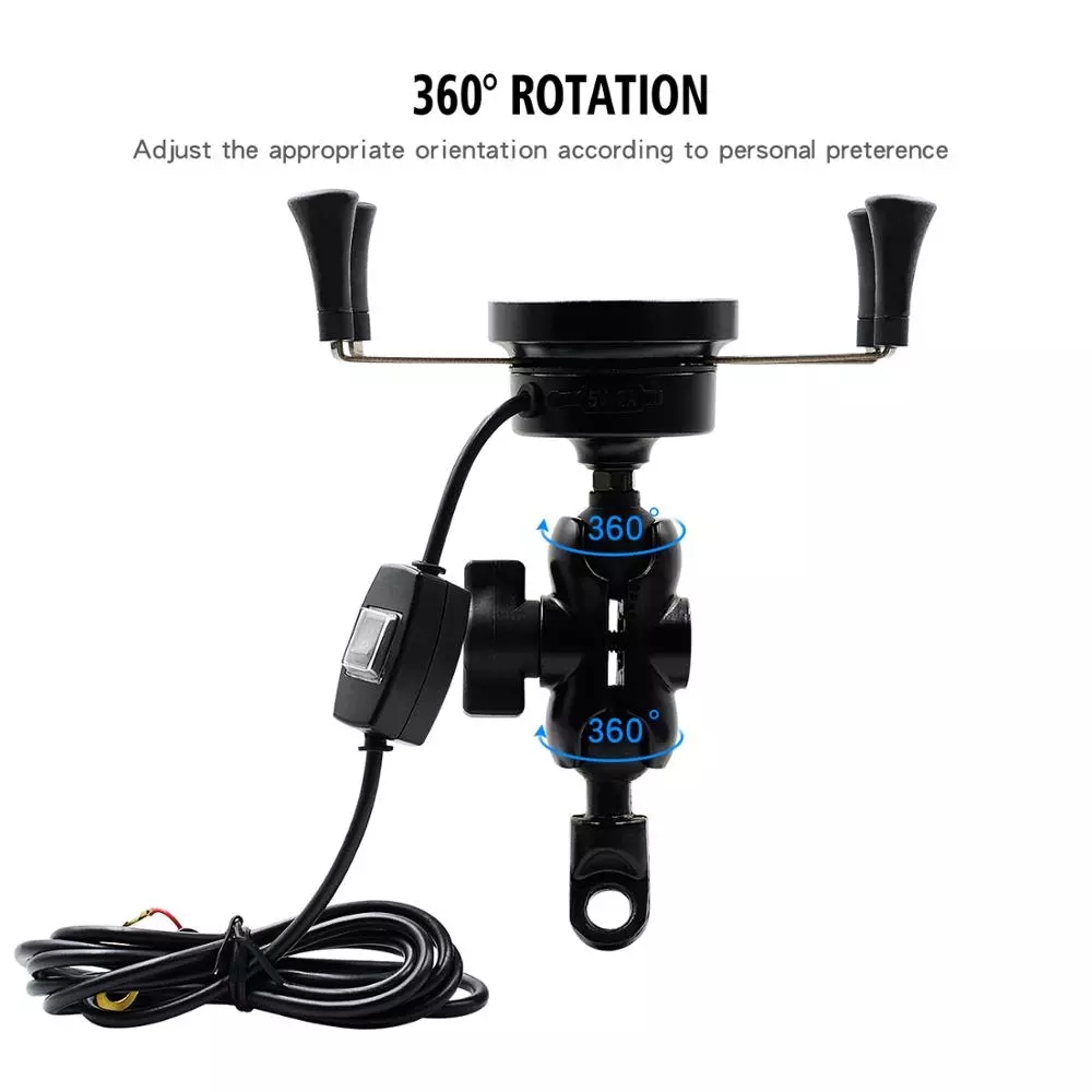 3 In 1 Motorcycle Wireless Charger Mount , FCC 5V 1.5A Motorcycle Phone Grip