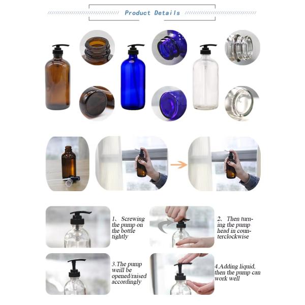 120Ml 250Ml 500Ml Empty Clear Glass Cosmetic Lotion Boston Round Spray Bottle