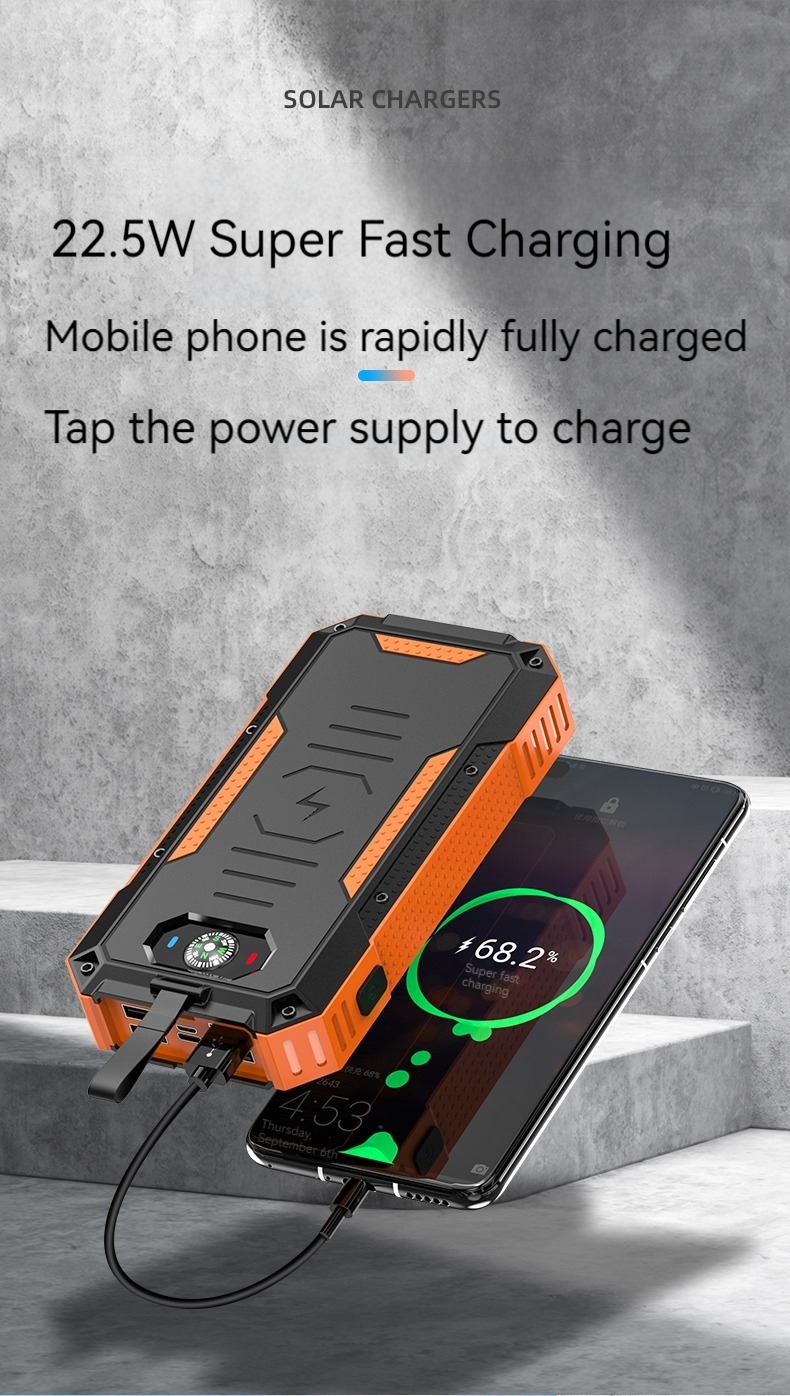 15W Output Power Private Mold Wireless Charging Solar Power Bank for iPhone 30000mAh