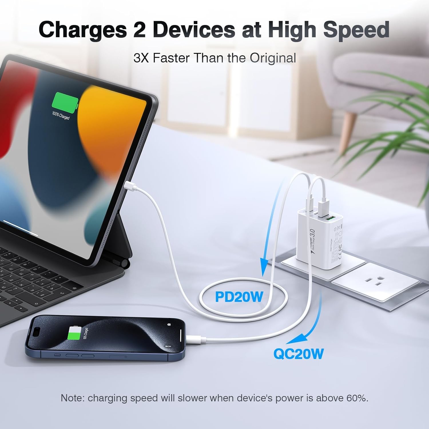 Mobile Phone 40W Power Adapter With 2USB C And 2USB 4 Port Travel Fast Charging Head