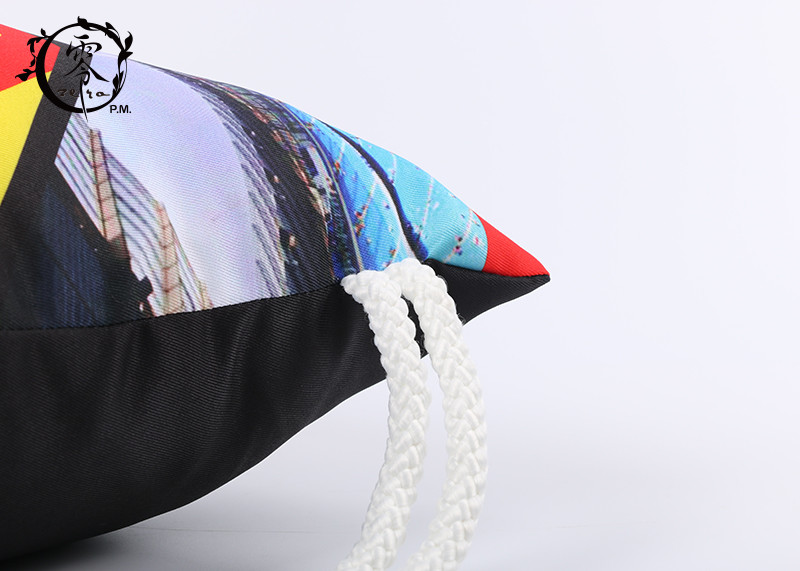 Printed Cotton Rope Drawstring Bookbag , Large Sized Sports String Strap Backpack