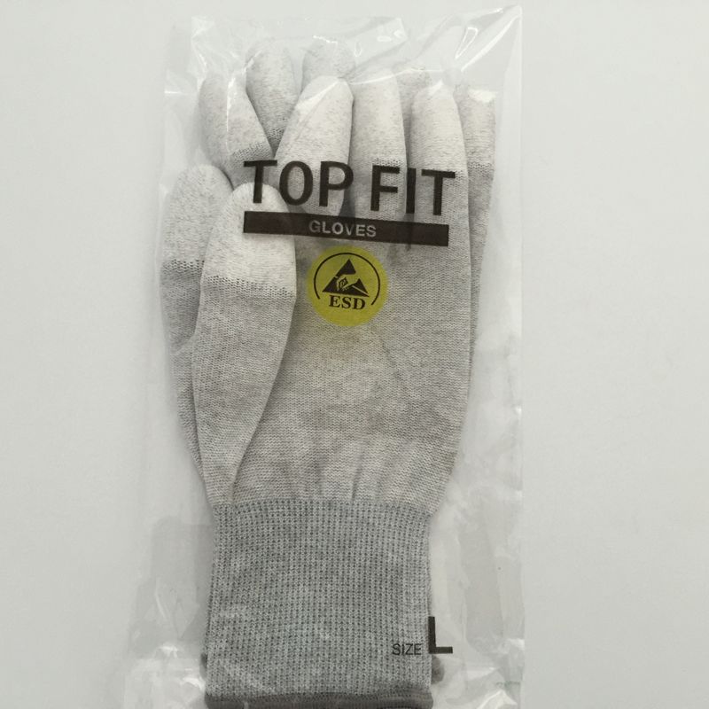 ESD PU Top Coated Anti Static Gloves Polyester Liner With Carbon Filament Knitted