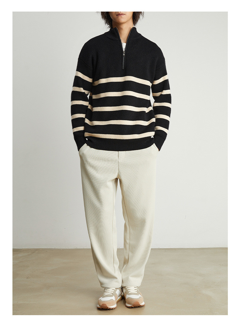 High-Performance Men s Sweaters with Ribbed Collar Style and Half zip striped sweater Pattern