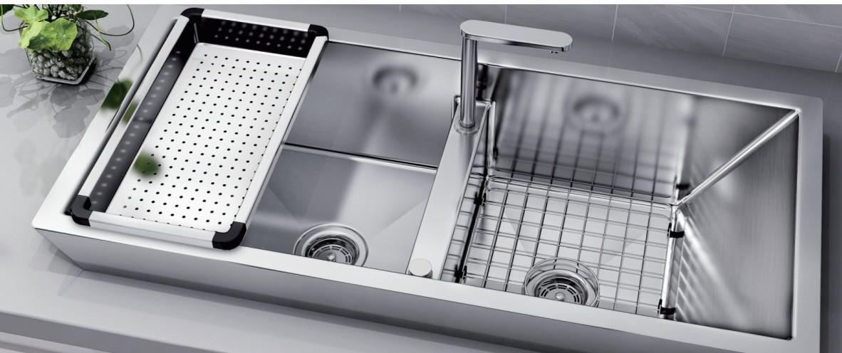 Double Bowl Top Mount Stainless Steel Kitchen Sink With Quick Drain / Top Mount Kitchen Sink