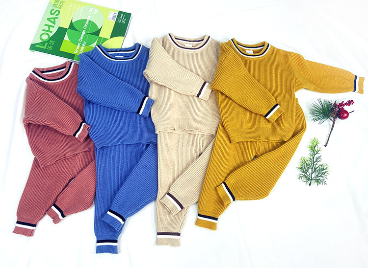Unisex stripe knitted baby clothes set long sleeve knit baby girl sweater