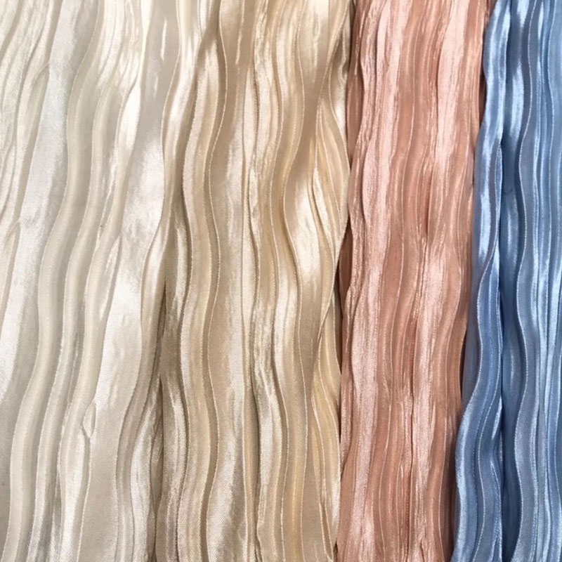 Sustainable Crepe Woven Fabric Shiny Stretch Plisse Pleated Satin Fabric Stripe