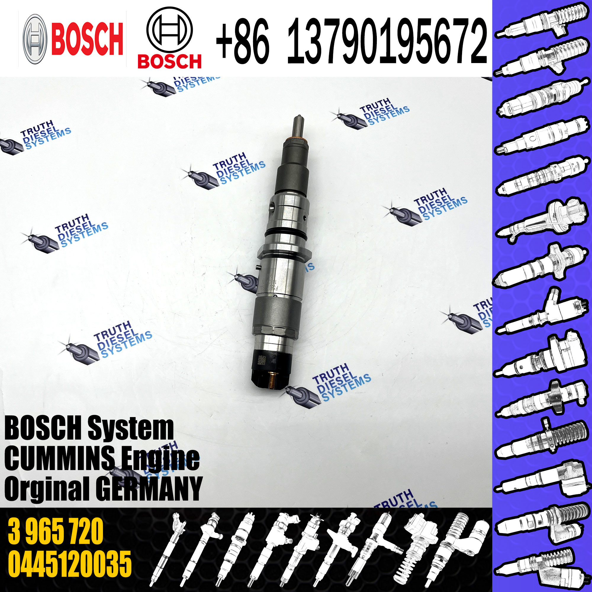 diesel engine fuel injector 3973059 3965720 4940439 0445120035 for Cummins QSL9 QSC8.3 6C8.3 ISL Engine