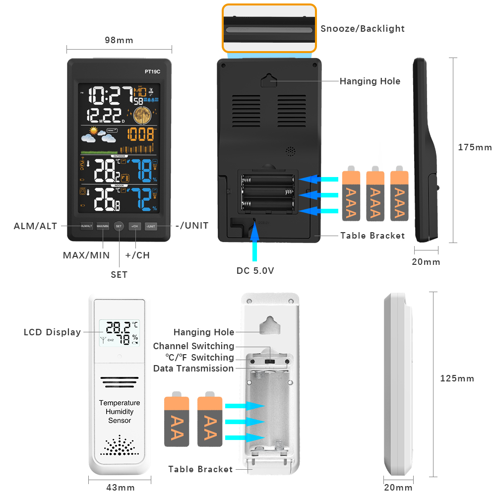 Colorful AV Screen Indoor Outdoor Wireless Weather Station