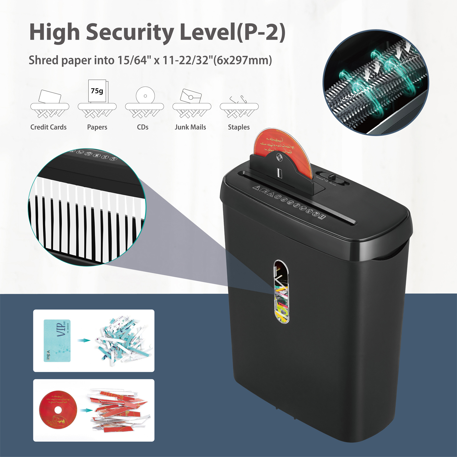 Mini Shredding Machine Office Home 8 Sheets A4 Strip Cut Cd Card Paper Shredder With 11L Bin SD108P