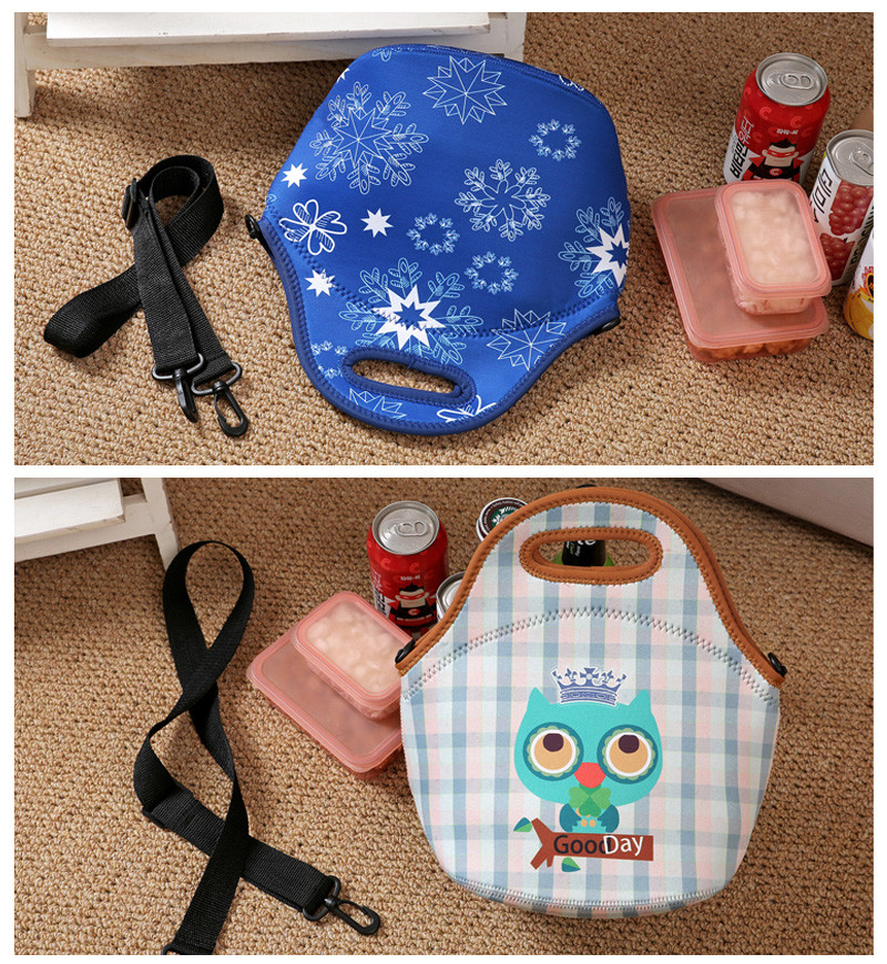 Heat Sealed Neoprene Lunch Bags With Shoulder Strap