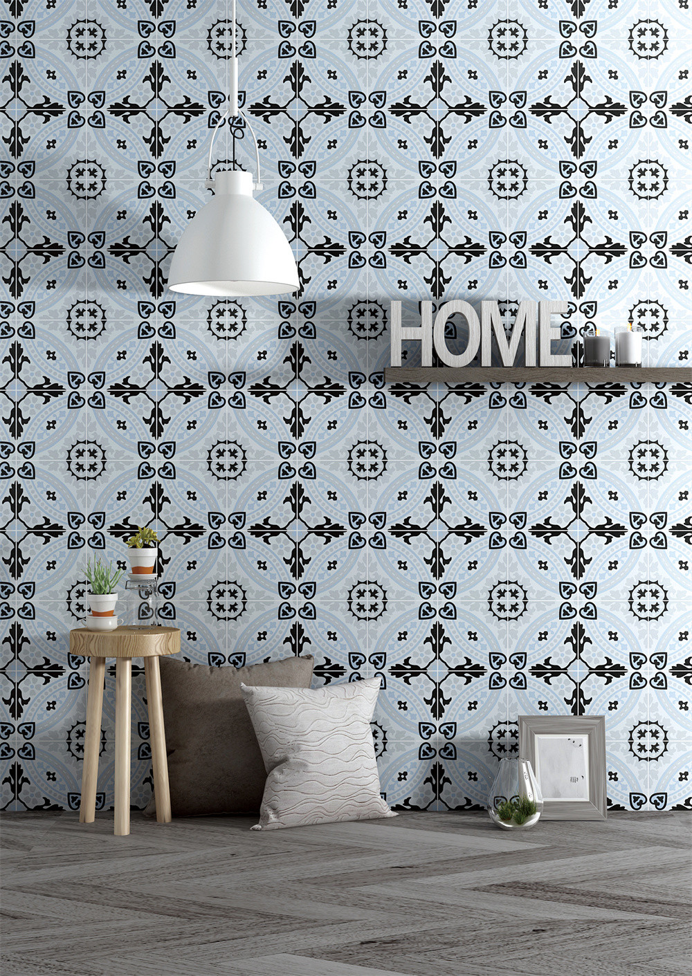 No Fade Blue 200x200mm Flower Ceramic Rustic Tiles For Decoration And Wear-Resistant Wall Tiles For Bathroom