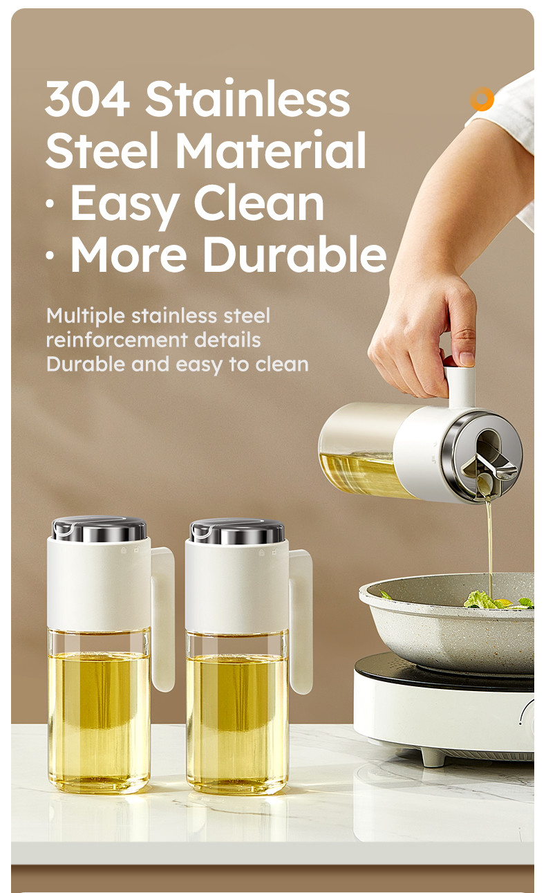 500 Ml 17oz Glass Olive Oil Dispenser Bottle Oil Pot with Handle Auto Flip Leakproof Condiment Container with Stainless Steel lid