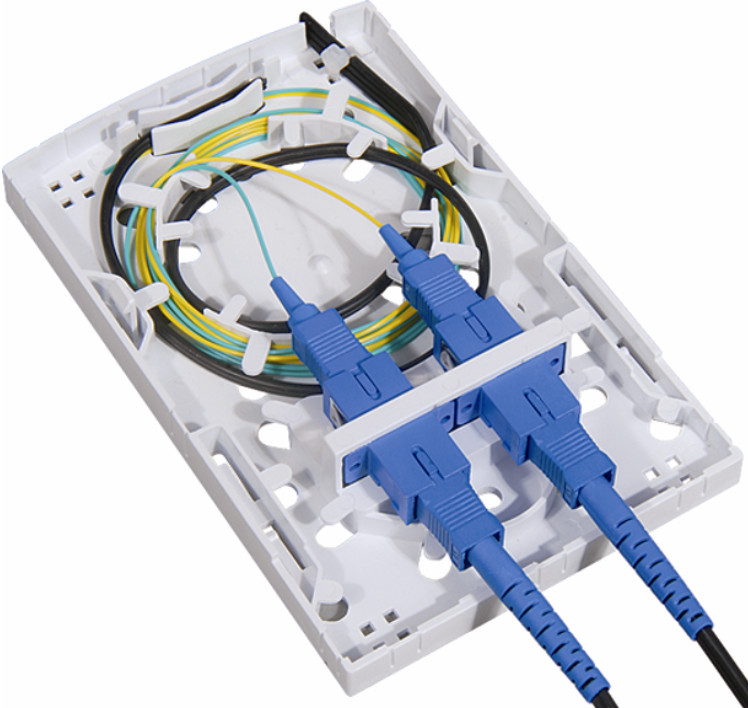 FTTH 2 Cores Optical Fiber Termination Box PC ABS 2pcs SC Adapters Indoor Or Outdoor