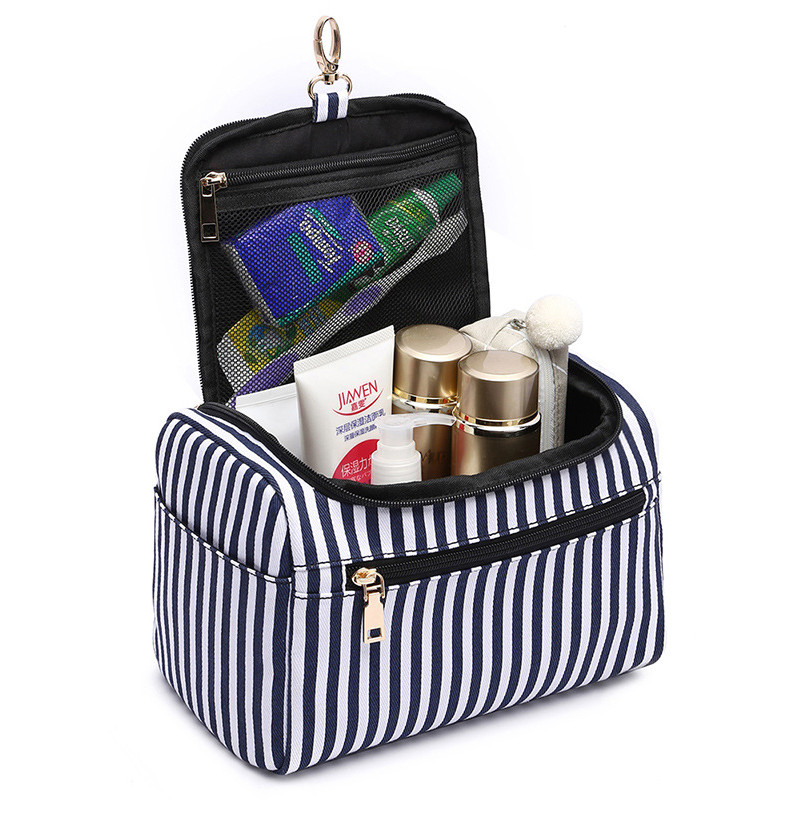 Portable Vintage Stripe Cotton Canvas Cosmetic Travel Case