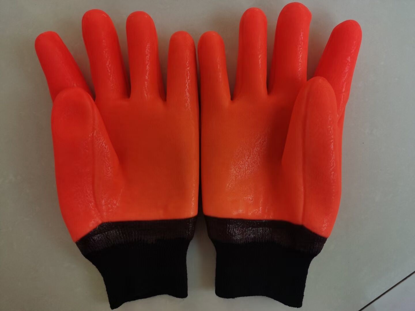 Orange PVC Coated Gloves 27cm Acid Resistant Cold Proof Chemical Protection Gloves