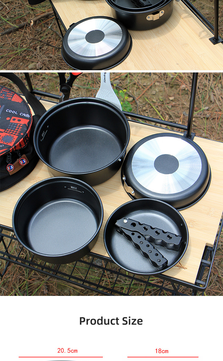 Black Outdoor Cookware Set Unbreakable For Camping With Handle