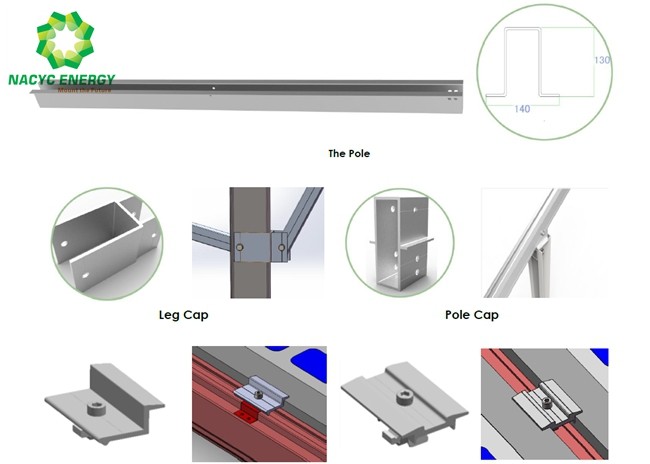 H - Beam Solar Panel Pole Mount Bracket Single Pole Hot Dig Galvanized Steel Pole
