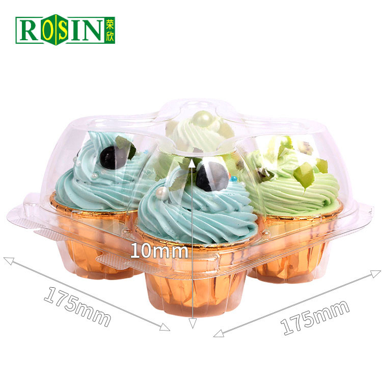 4 Hole Plastic Cupcake Packaging With Transparent PET Hinge Clamshell