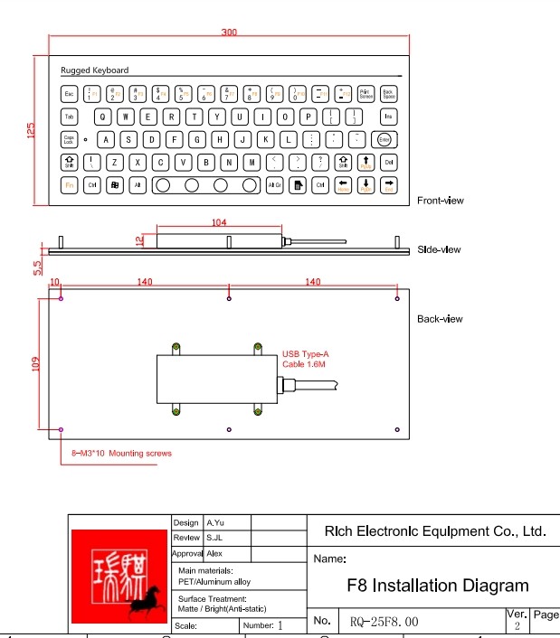 Mini Industrial Panel Mounted Keyboard F8 Lightweight Keyboard 68 Keys 470g
