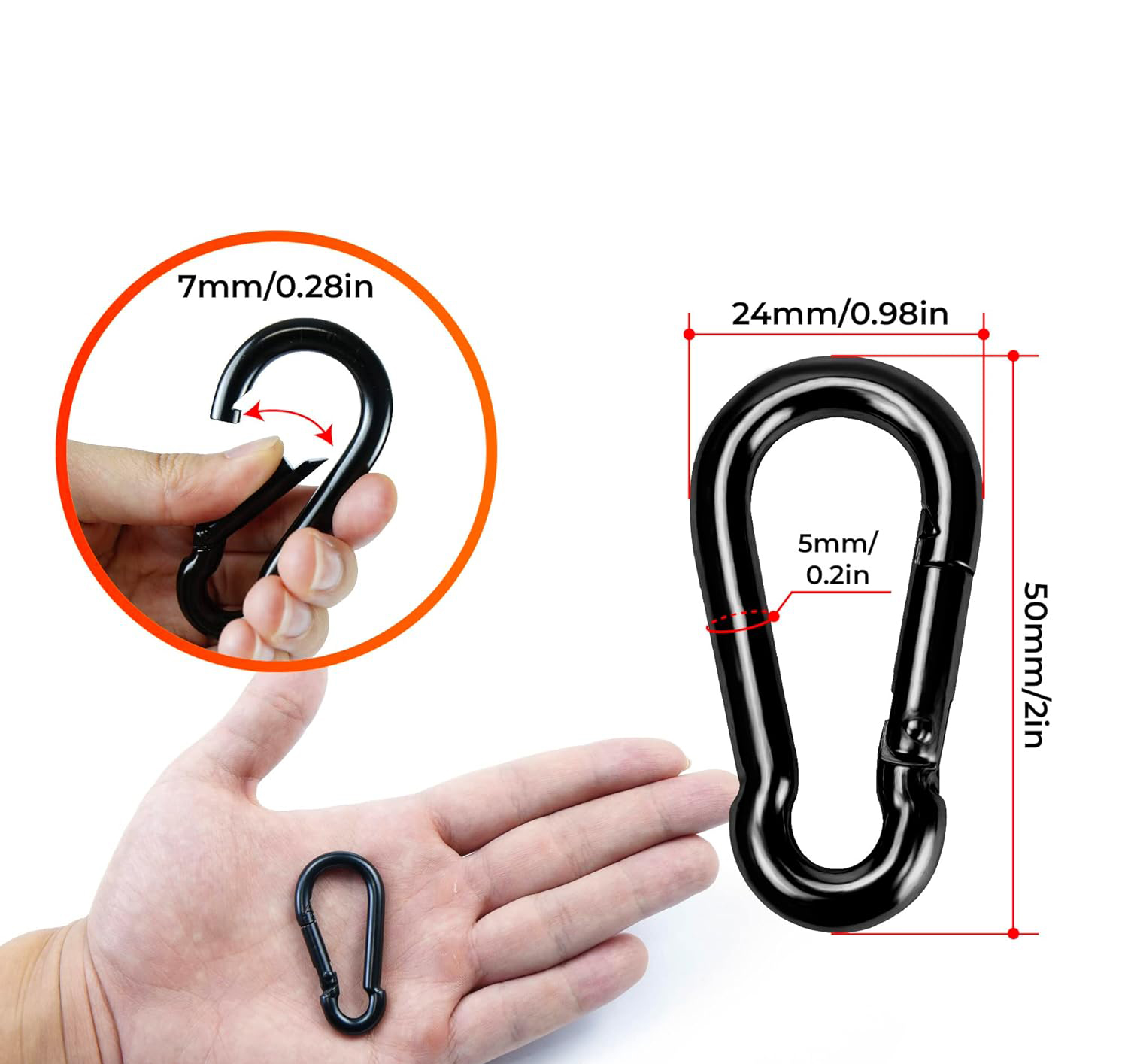 OEM Black Oxide Finish Carbon Steel Snap Hook Carabiner Customizable For B2B