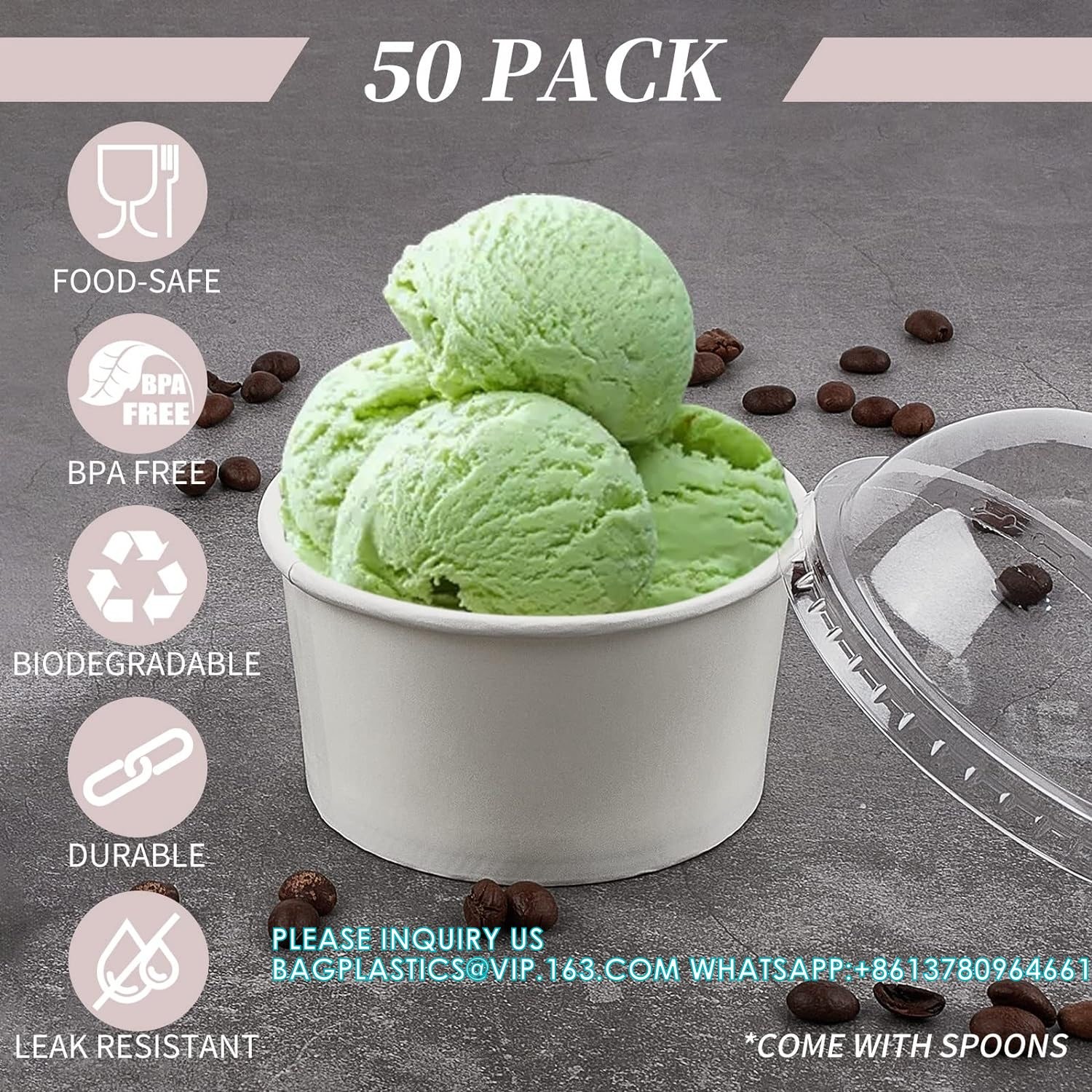 Disposable Ice Cream Cups With Lids And Spoons For Freezer, Dessert Cups Ice Cream Bowls Snack Containers