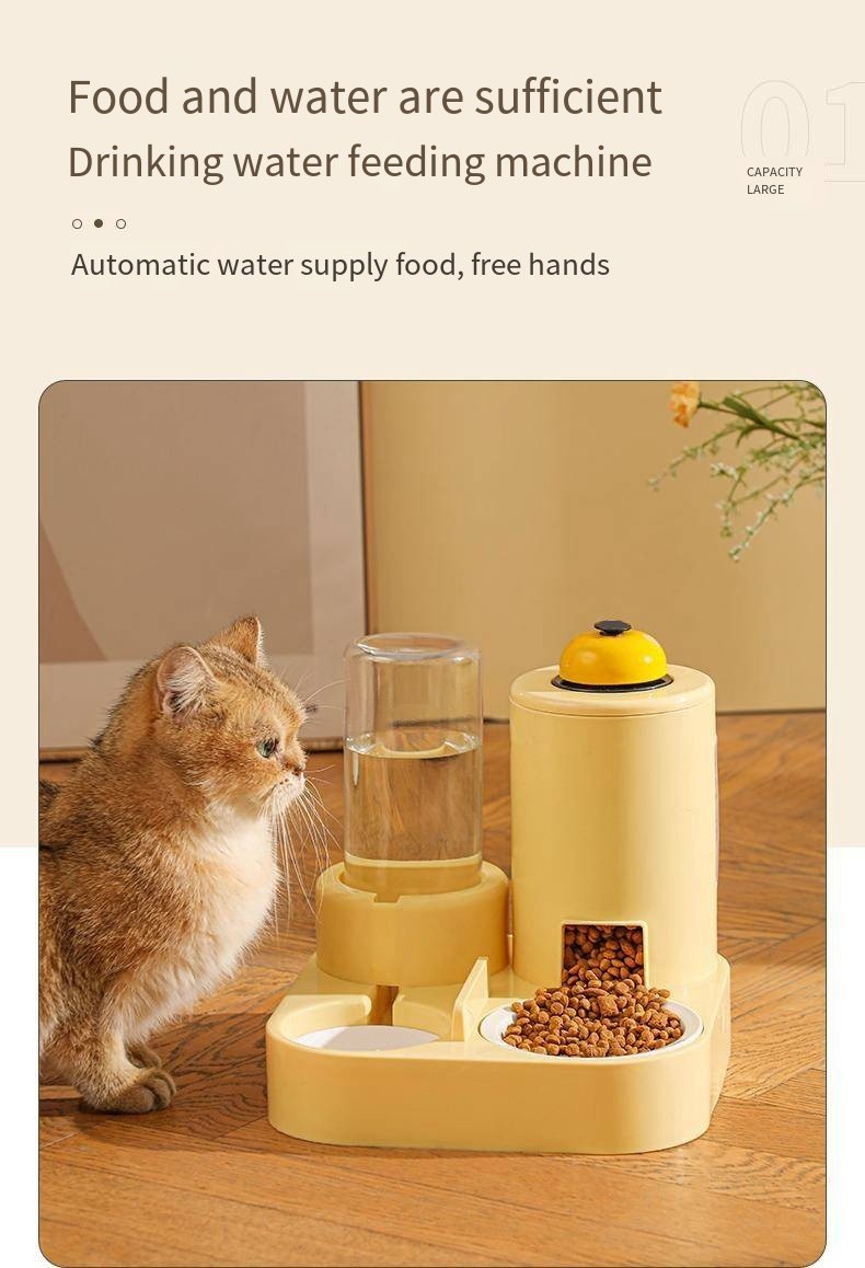 Automatic Cat Feeding Water Feeder Three-in-One Water Dispenser Ceramic Bowl for Cats and Dogs with Bell