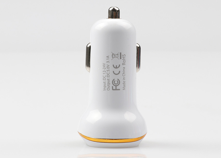 5V 3.1A Car Charger Adapter With Dual Port PC Material OEM Accepted Silver Blue Black