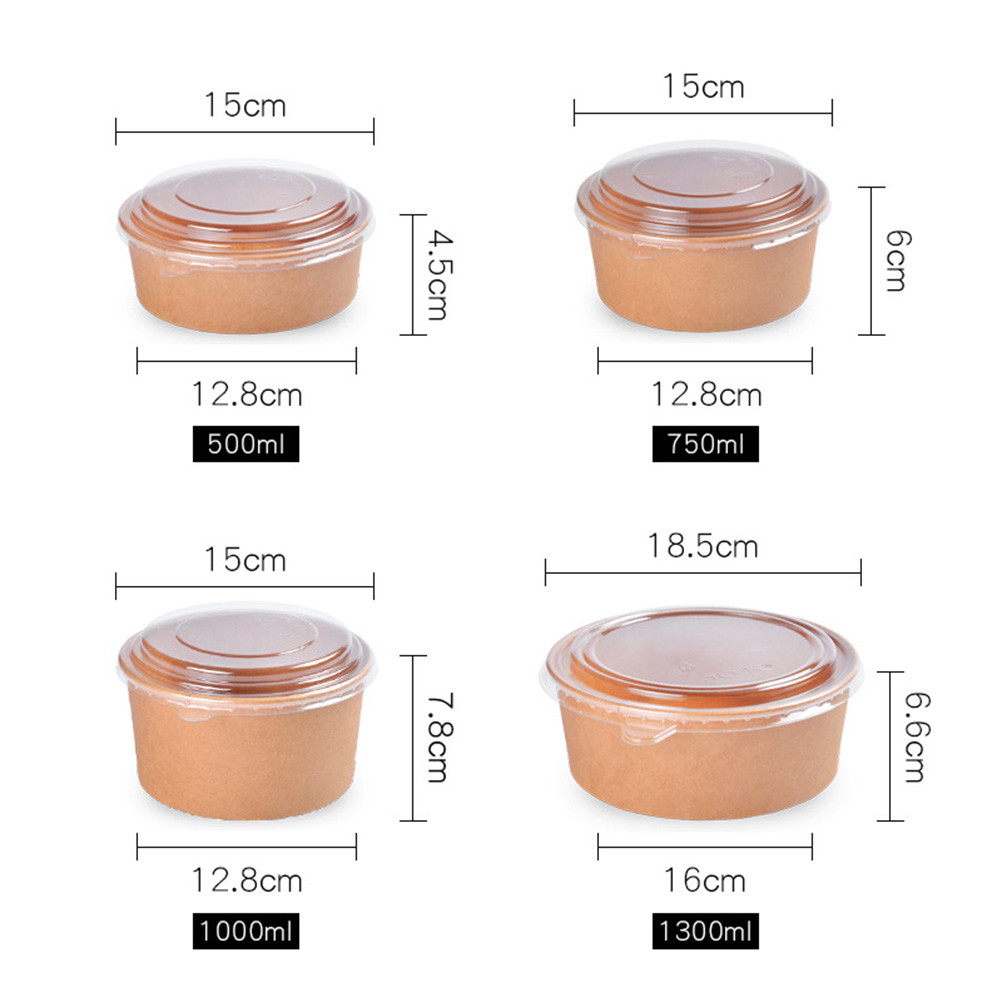 Kraft Paper Food Takeaway Box Fruit Salad Packaging Containers With Plastic Cover