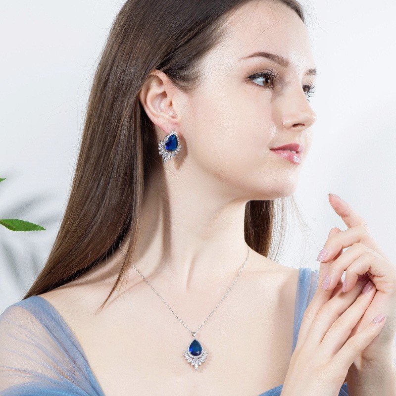Fashion Necklace Sets Rhinestone Wedding Jewelry CZ Crystal Necklace and Earring Sets Big Wedding Jewelry Sets
