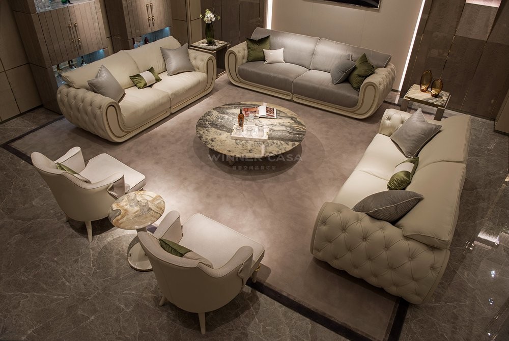 Luxury White Genuine Leather Living Room Furniture Modern Sofa Set
