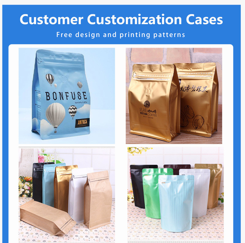 12 Ounce Matte Printed Coffee Bean Bag Packaging Flat Bottom Coffee Pouch With Valve